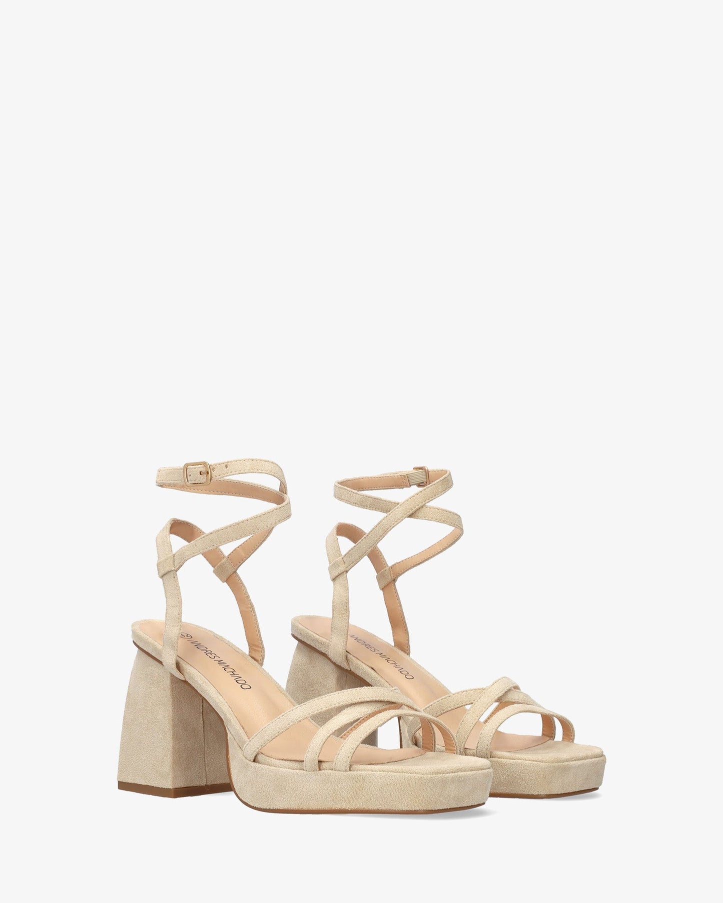 Beige faux suede sandal with square heel