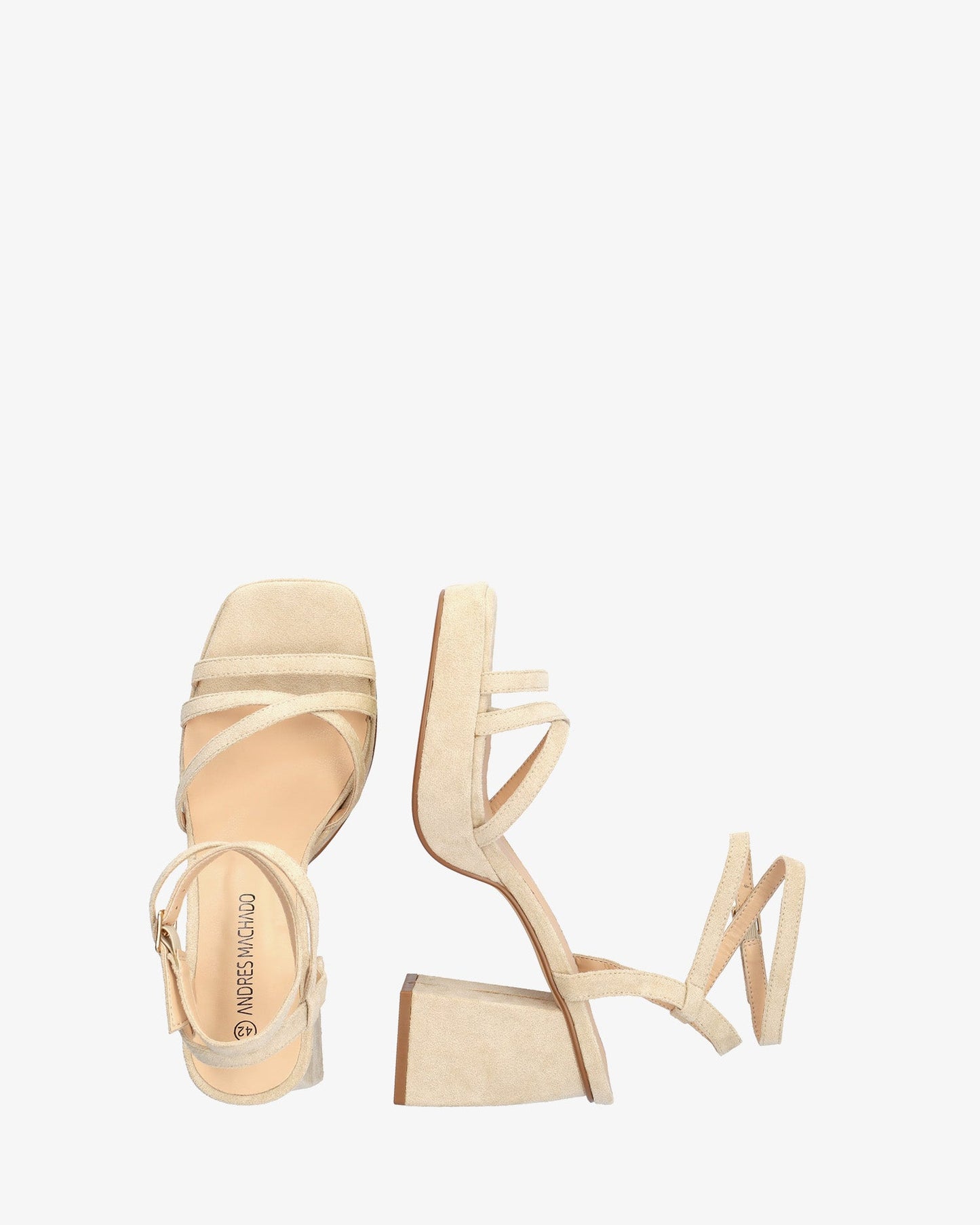 Beige faux suede sandal with square heel