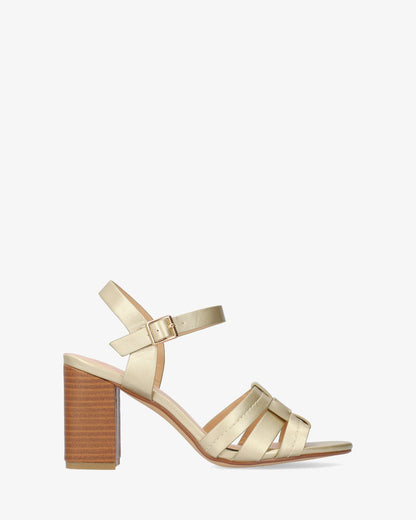 Soft gold sandal with square heel