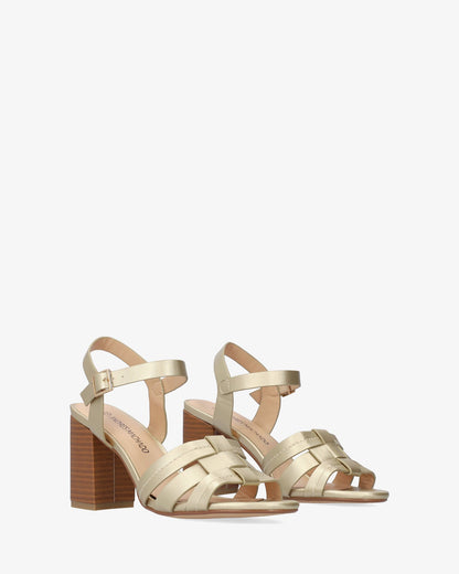 Soft gold sandal with square heel