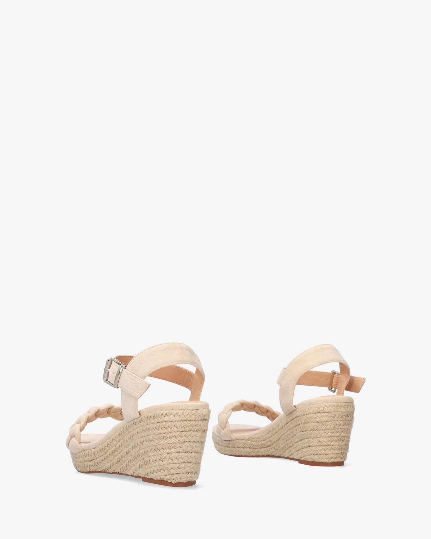 Beige faux suede sandal with jute wedge