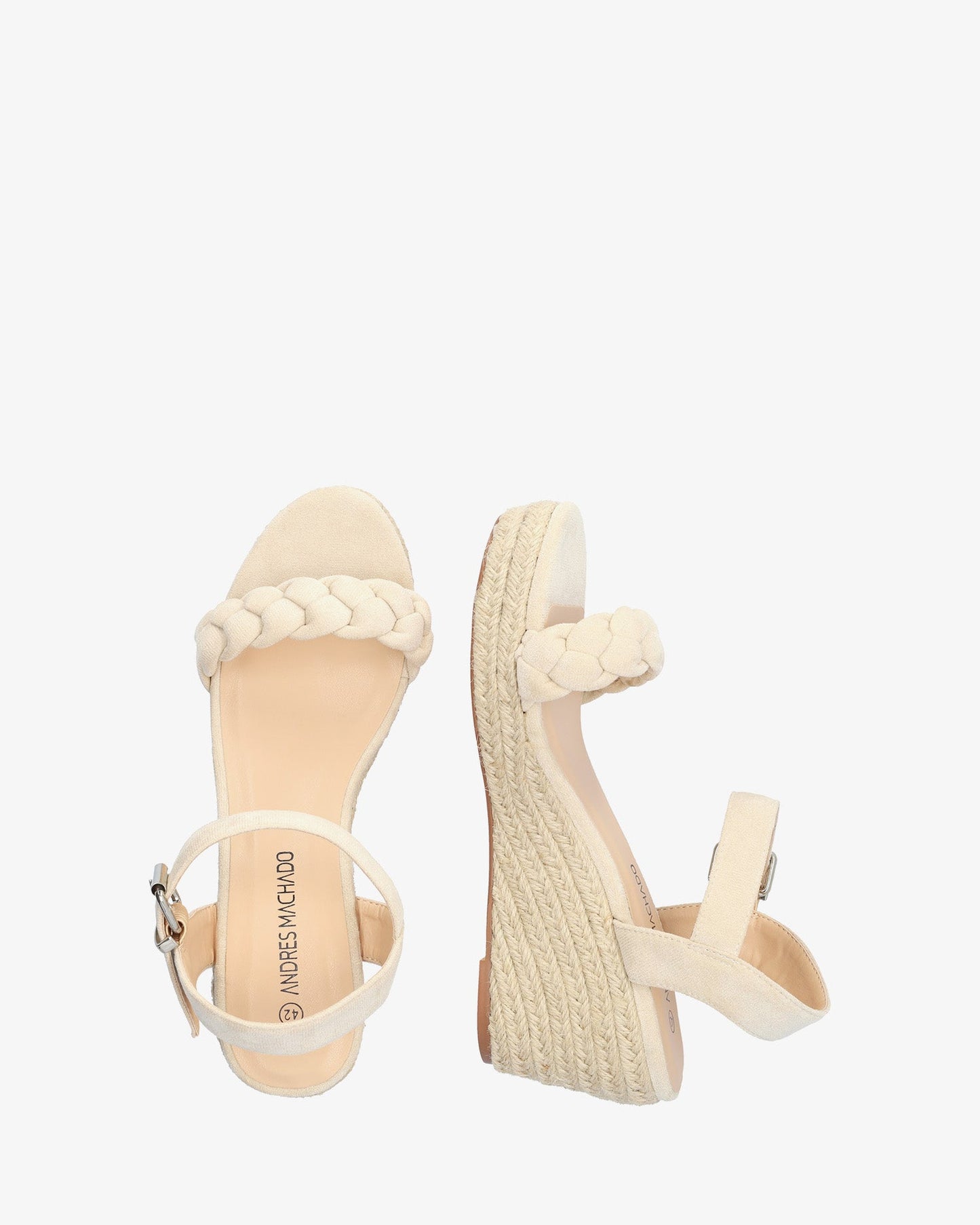 Beige faux suede sandal with jute wedge