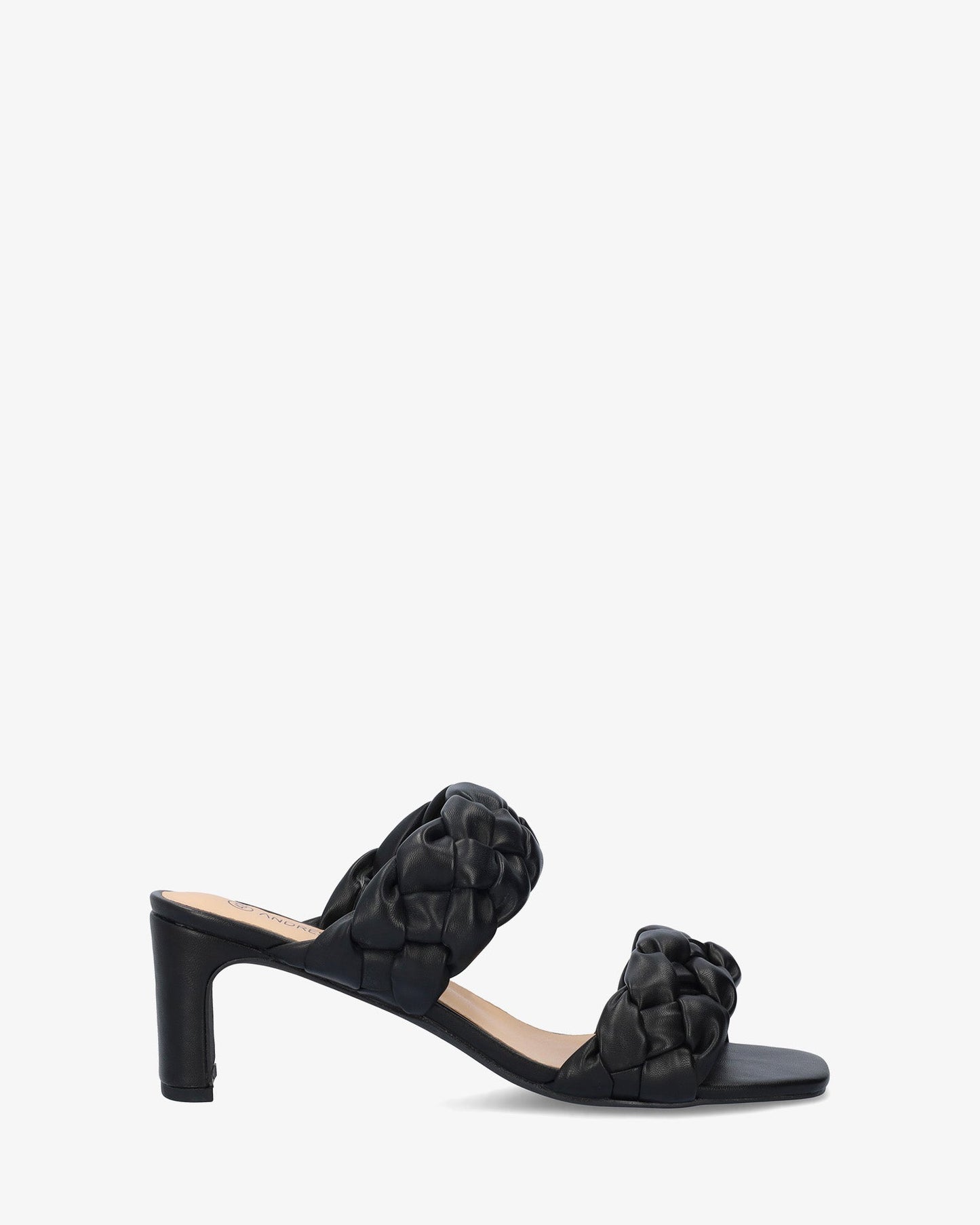 Soft black mule with semi-square heel