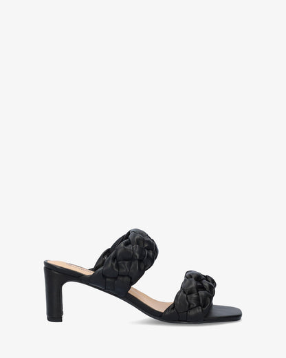 Soft black mule with semi-square heel