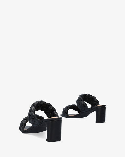 Soft black mule with semi-square heel