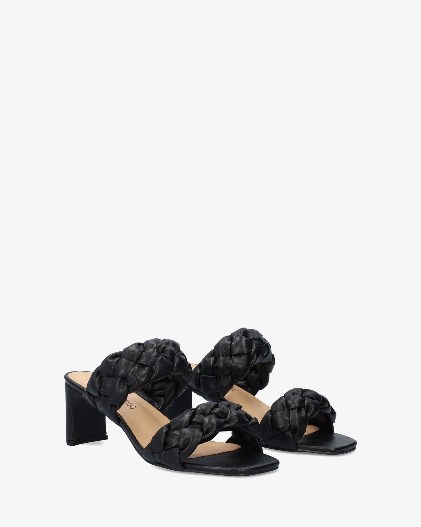 Soft black mule with semi-square heel