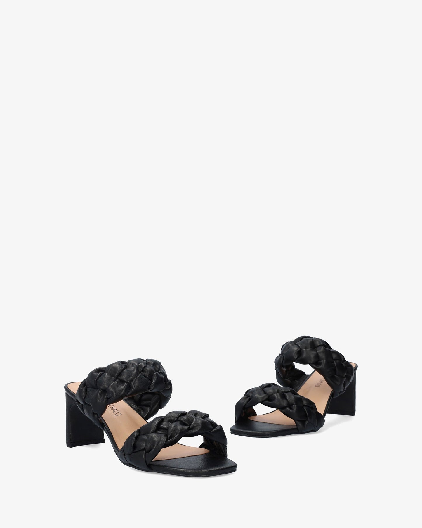 Soft black mule with semi-square heel
