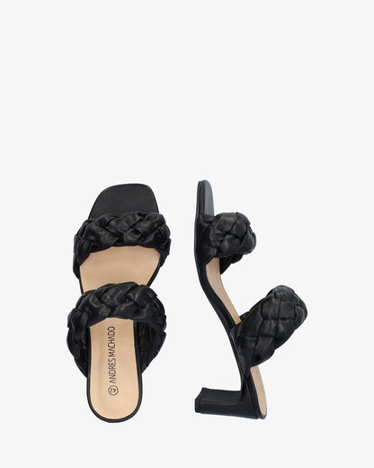 Soft black mule with semi-square heel