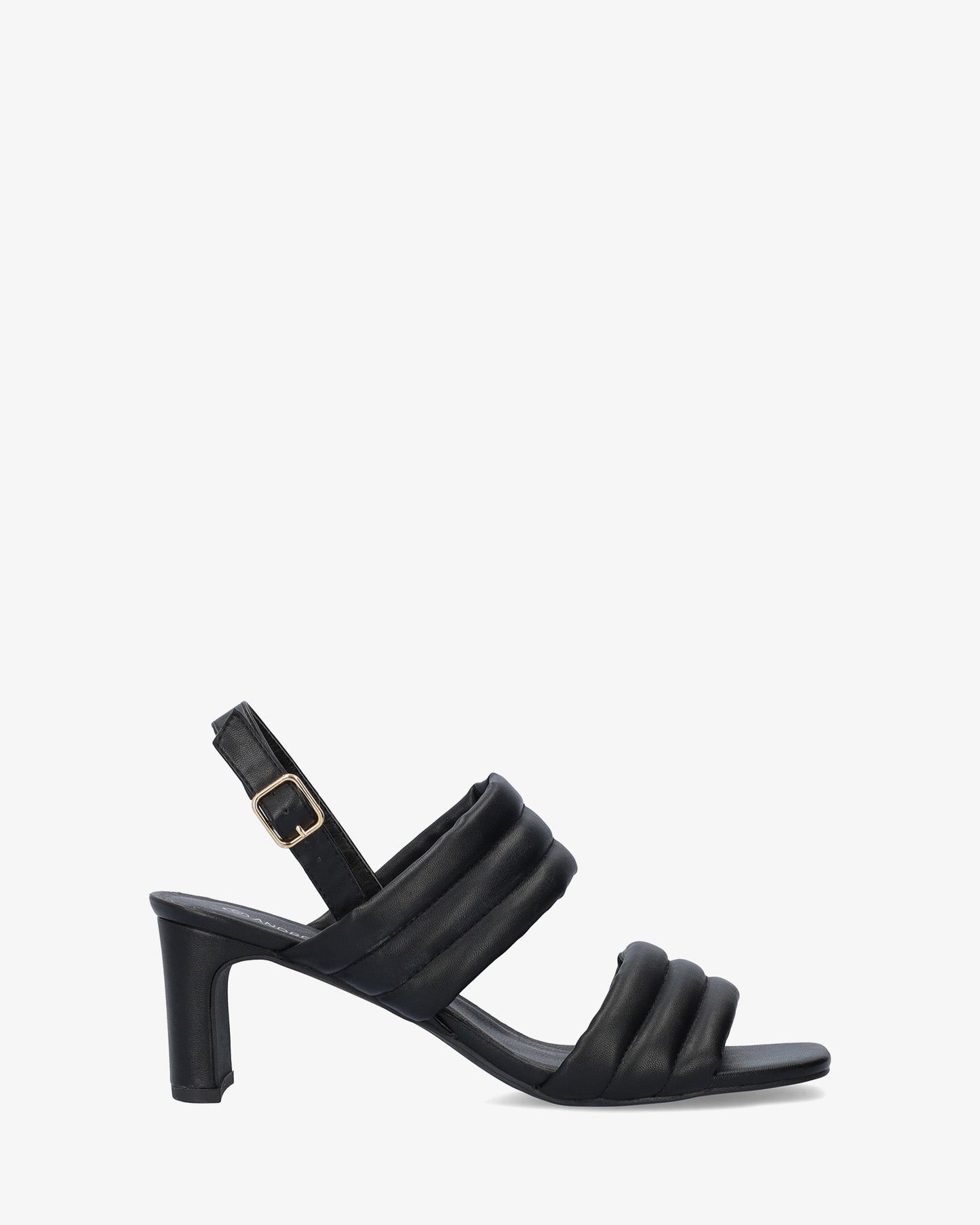 Soft black sandal with a semi-square heel