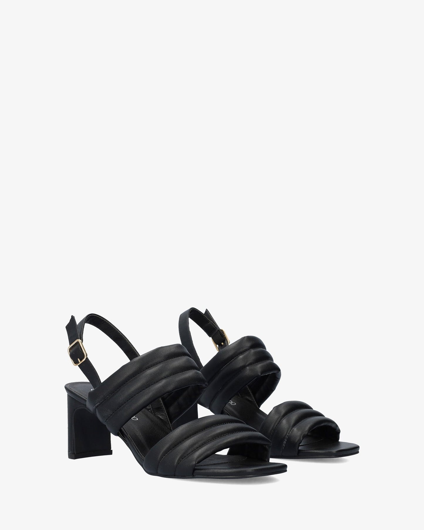 Soft black sandal with a semi-square heel