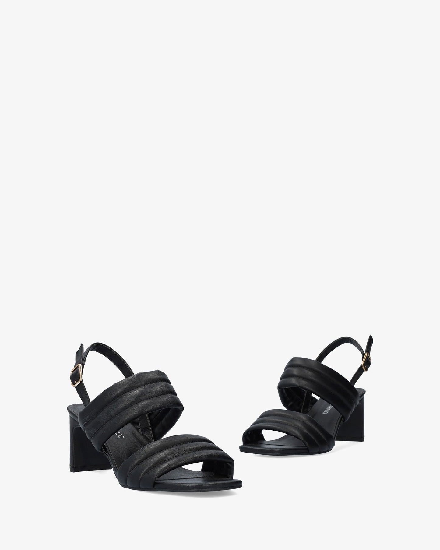 Soft black sandal with a semi-square heel