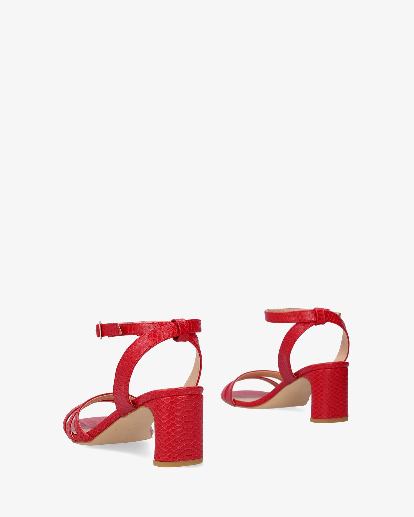 Red soft snake sandal with semi-square heel