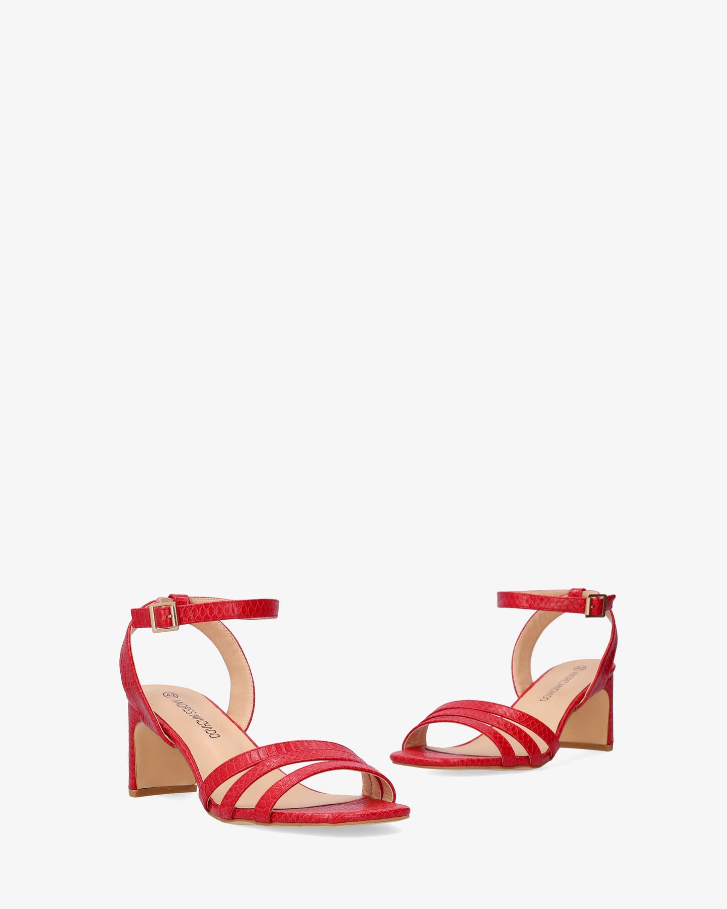 Red soft snake sandal with semi-square heel