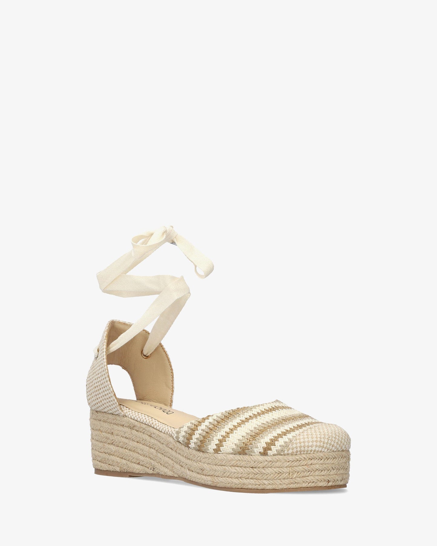 Beige fabric sandal with jute wedge