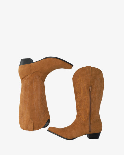 Brown faux suede cowboy boot