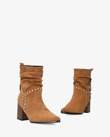 Brown faux suede cowboy boots