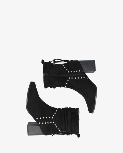 High cowboy boot in black faux suede