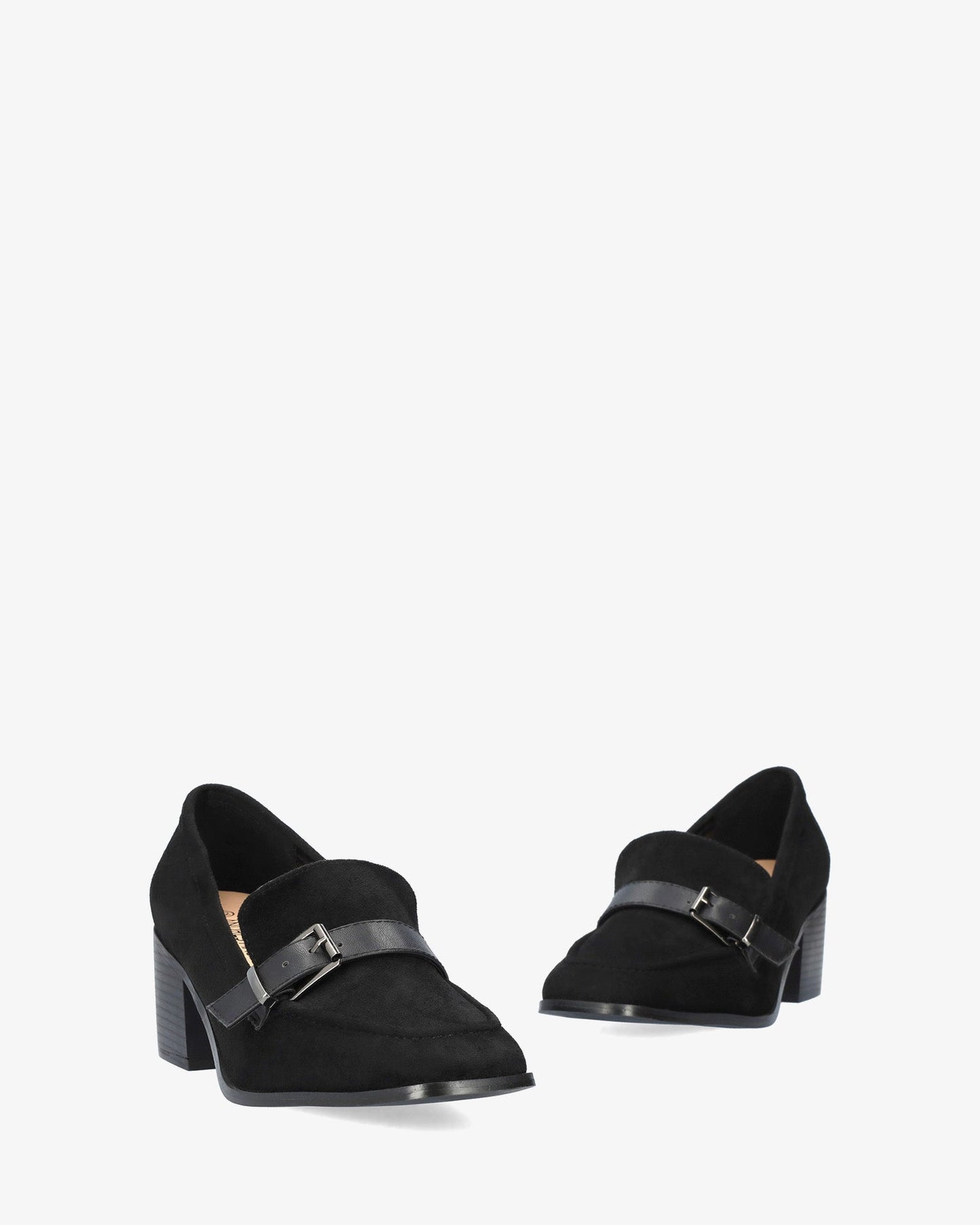 Black faux suede heeled loafer