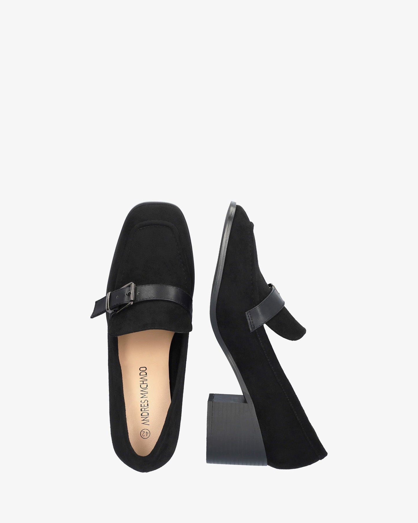Black faux suede heeled loafer