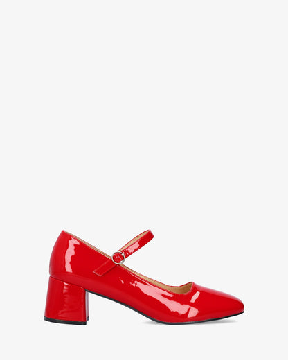 Mary jane con tacón en charol rojo