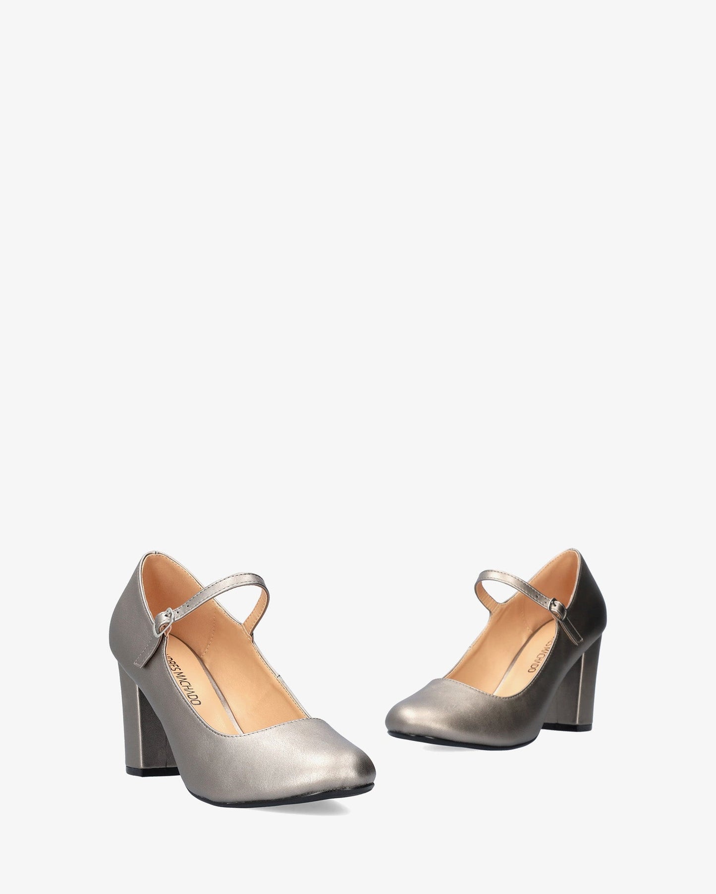 Mary Jane shoes with heels in soft antique silver