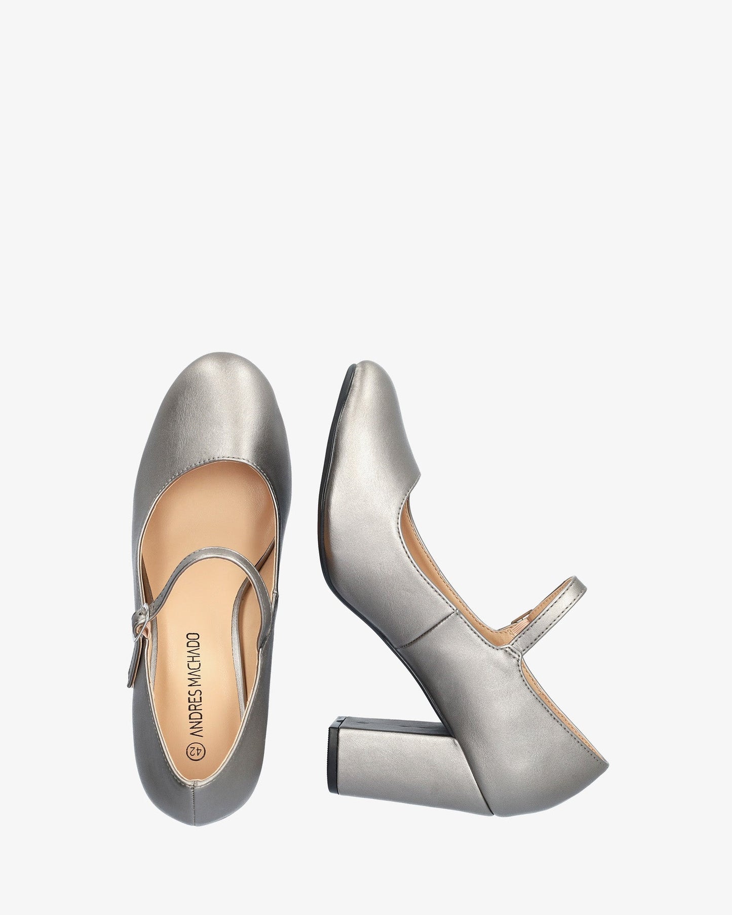 Mary Jane shoes with heels in soft antique silver