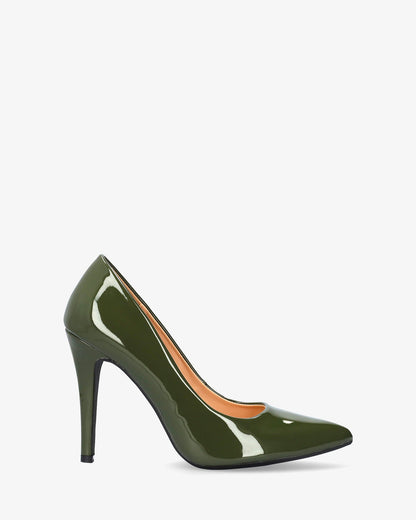 Green patent leather pump with heel