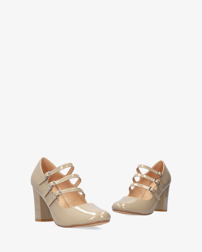 Mary jane con tacón en charol beige