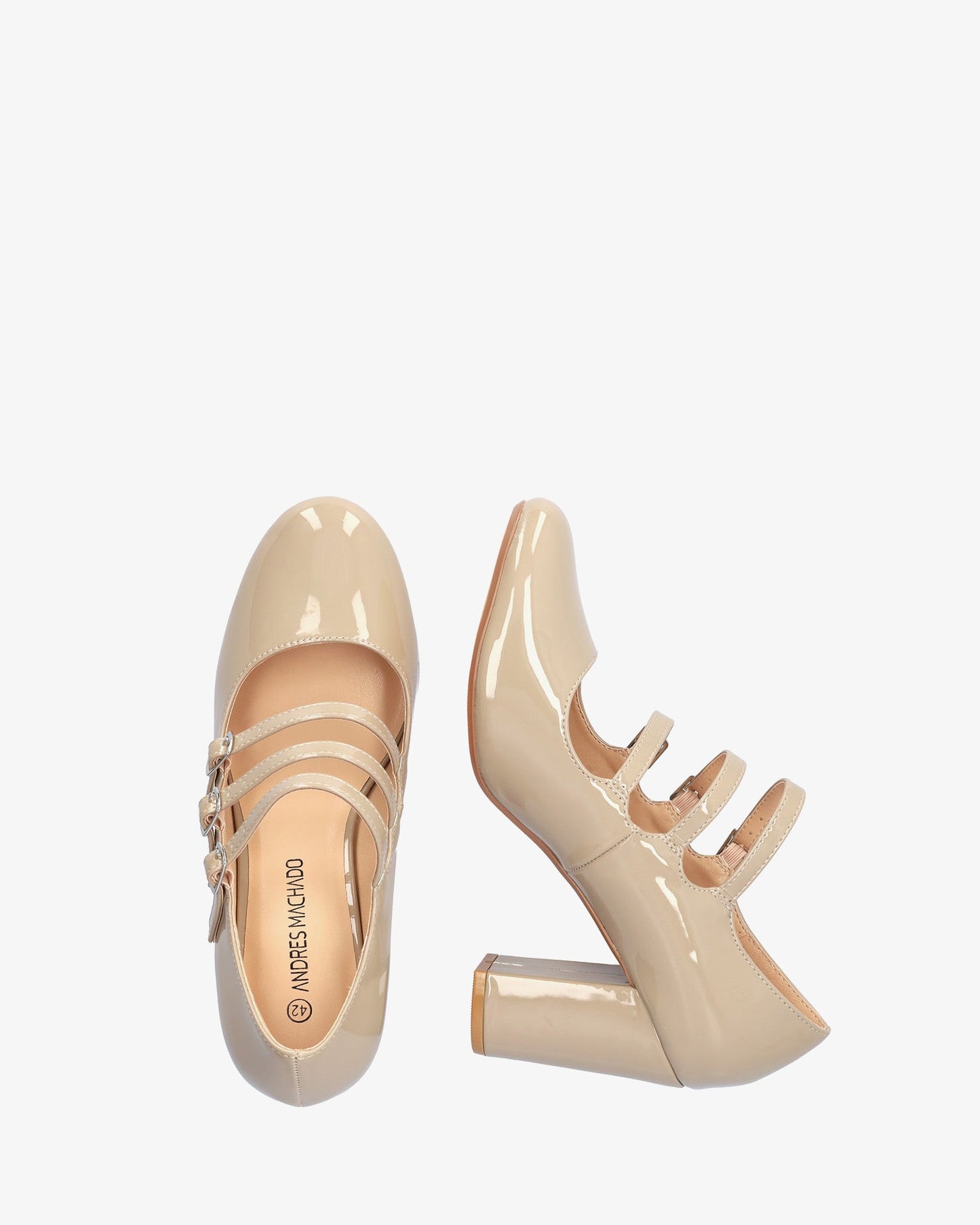 Mary jane con tacón en charol beige