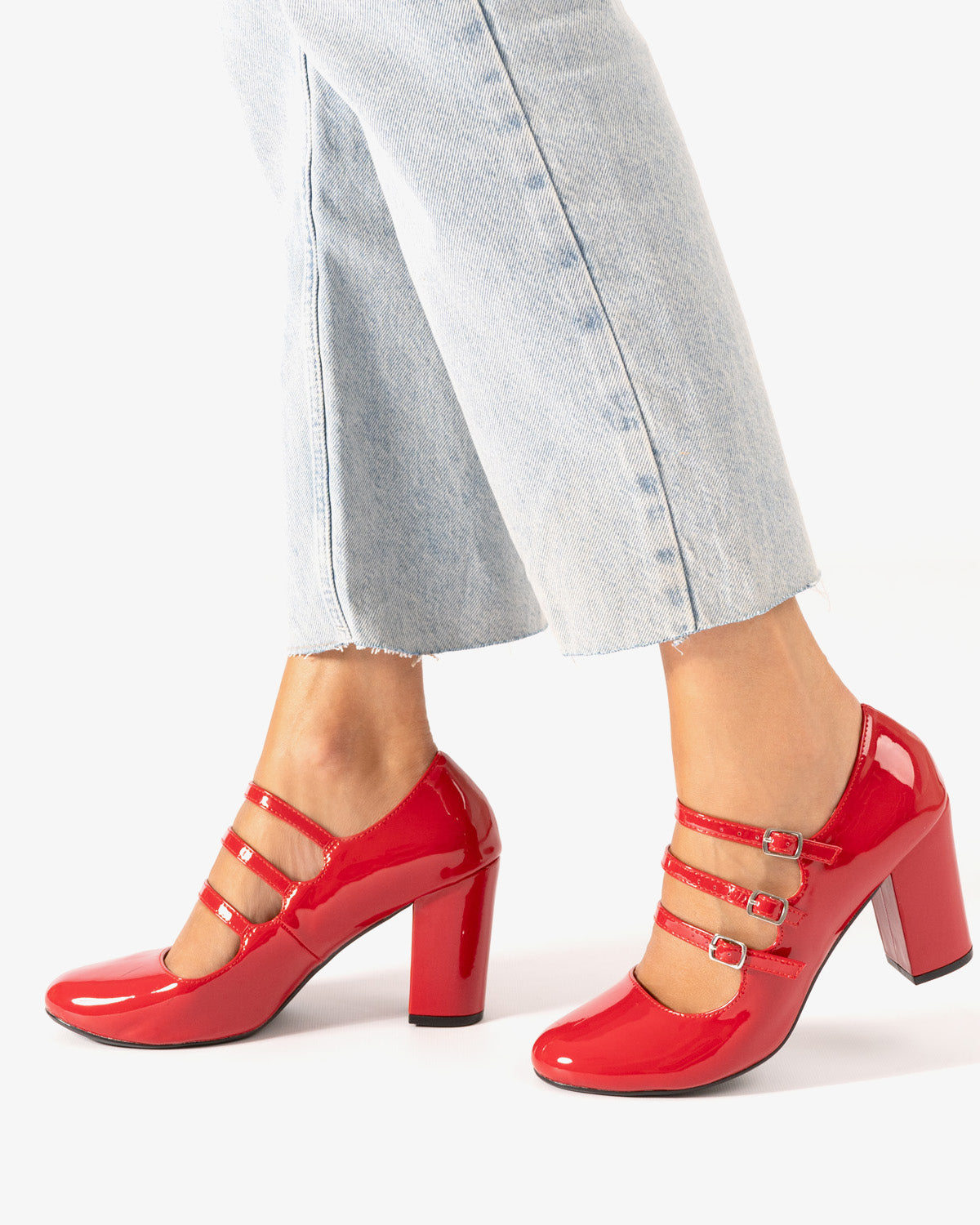 Mary jane con tacón en charol rojo