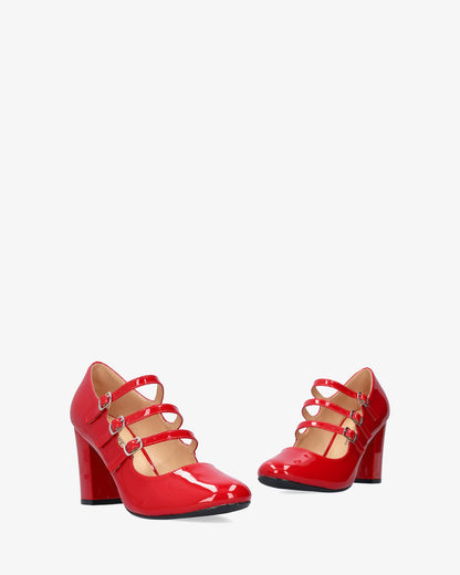 Mary jane con tacón en charol rojo