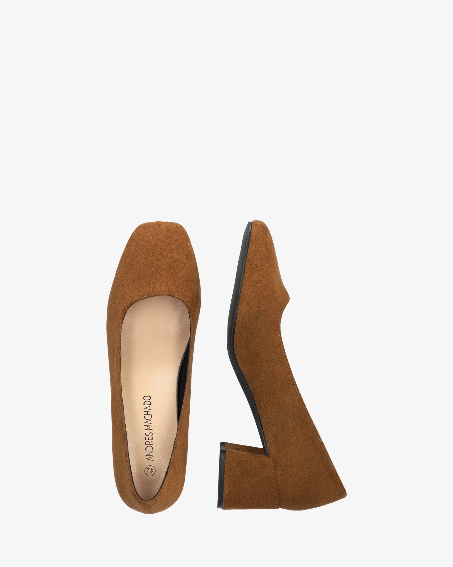 Brown faux suede pump with heel