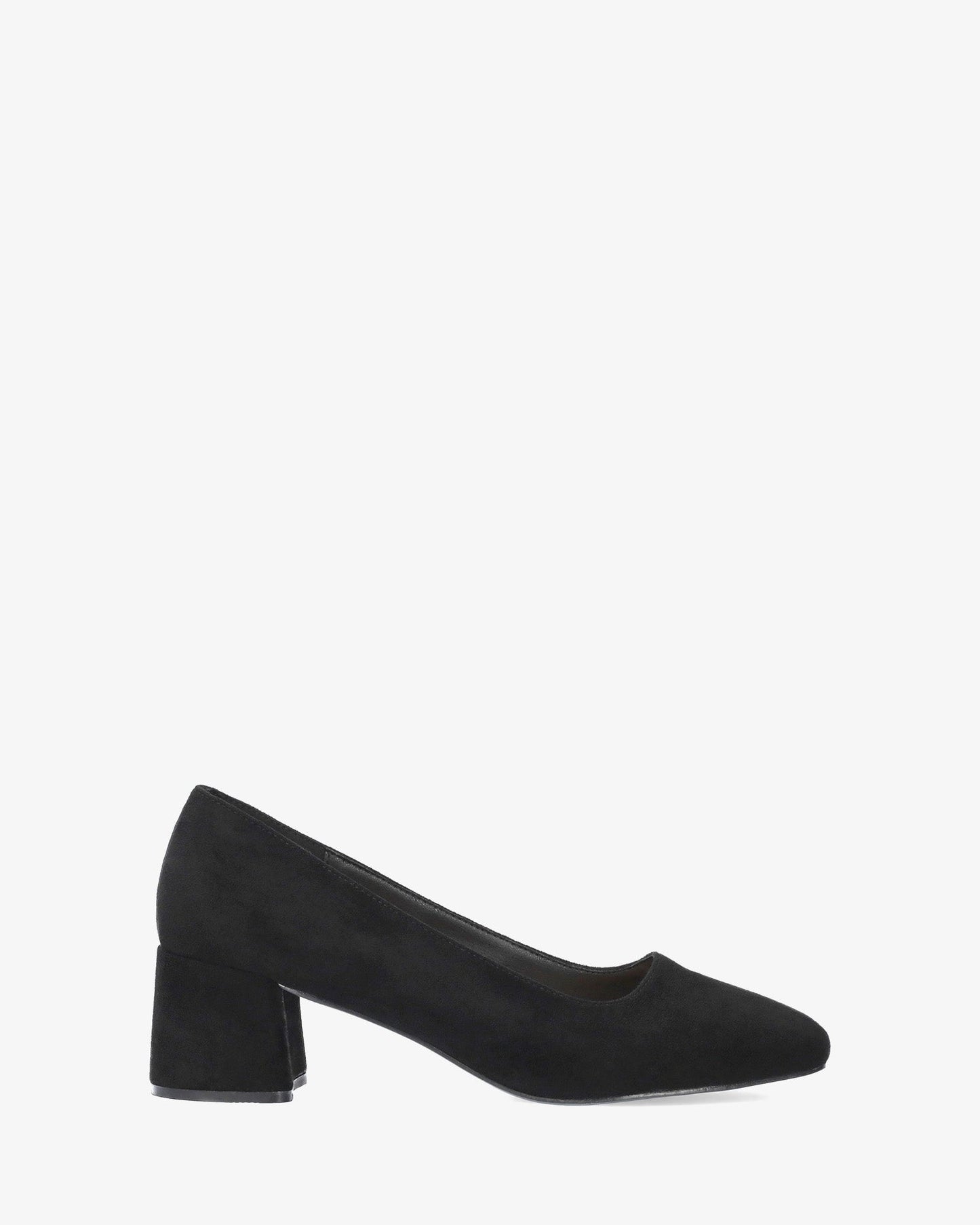 Black faux suede pump with heel