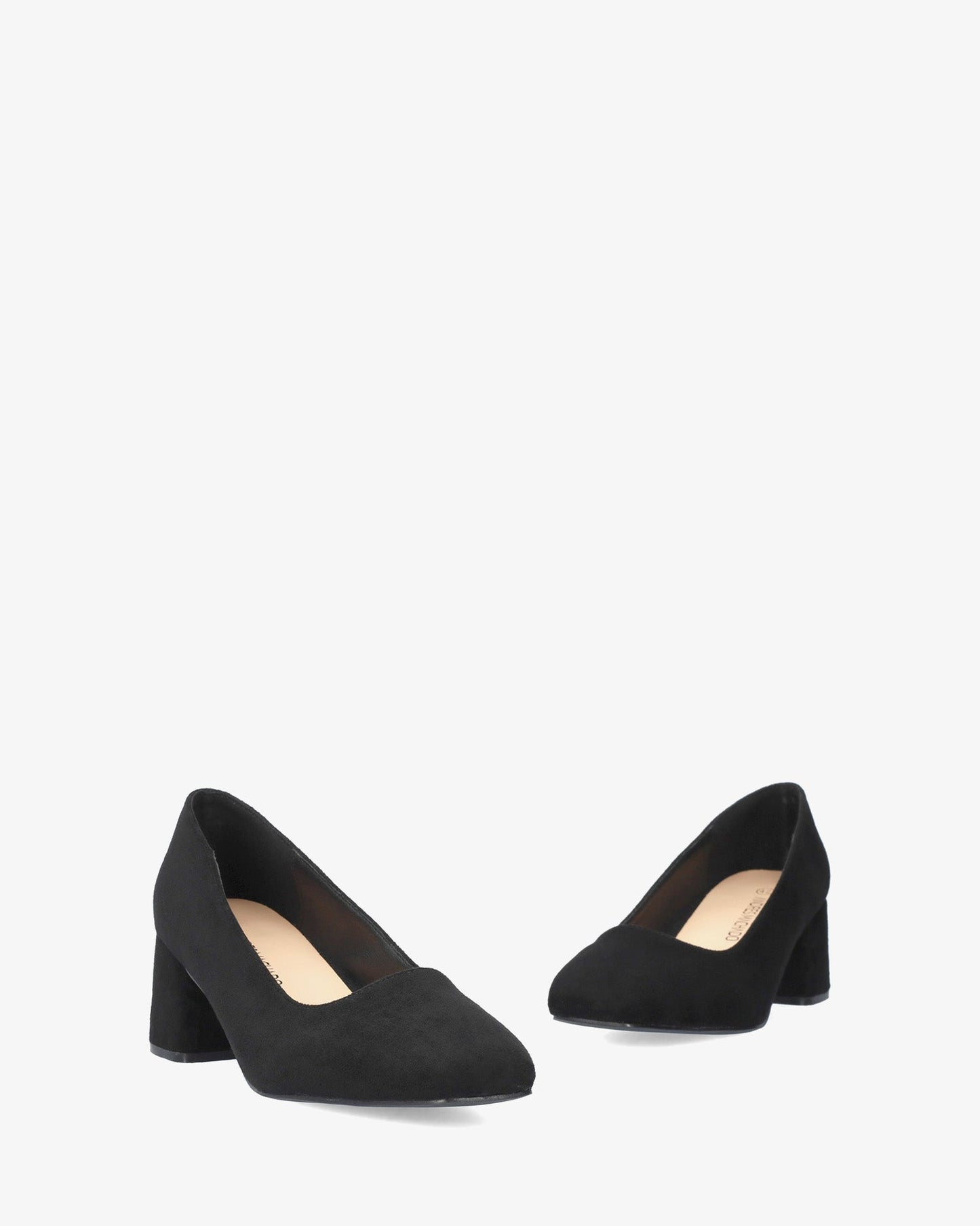 Black faux suede pump with heel