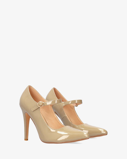 Mary jane con tacón en charol beige
