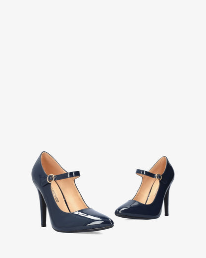 Mary Jane with heel in navy patent leather