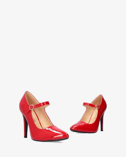 Mary jane con tacón en charol rojo