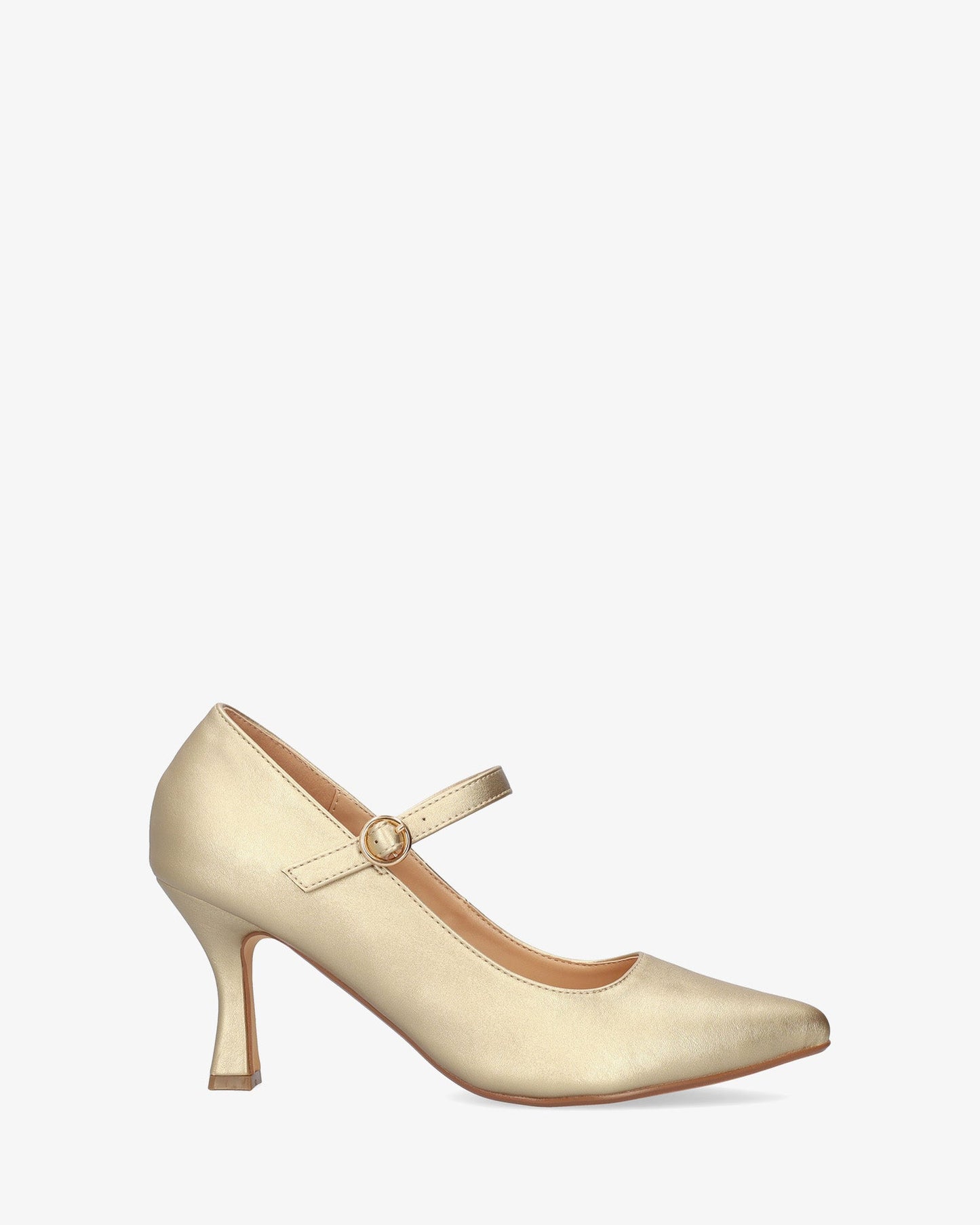 Mary Jane shoes with kitten heel in soft gold