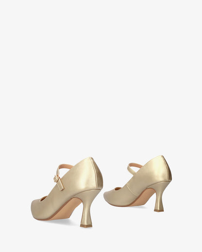 Mary Jane shoes with kitten heel in soft gold