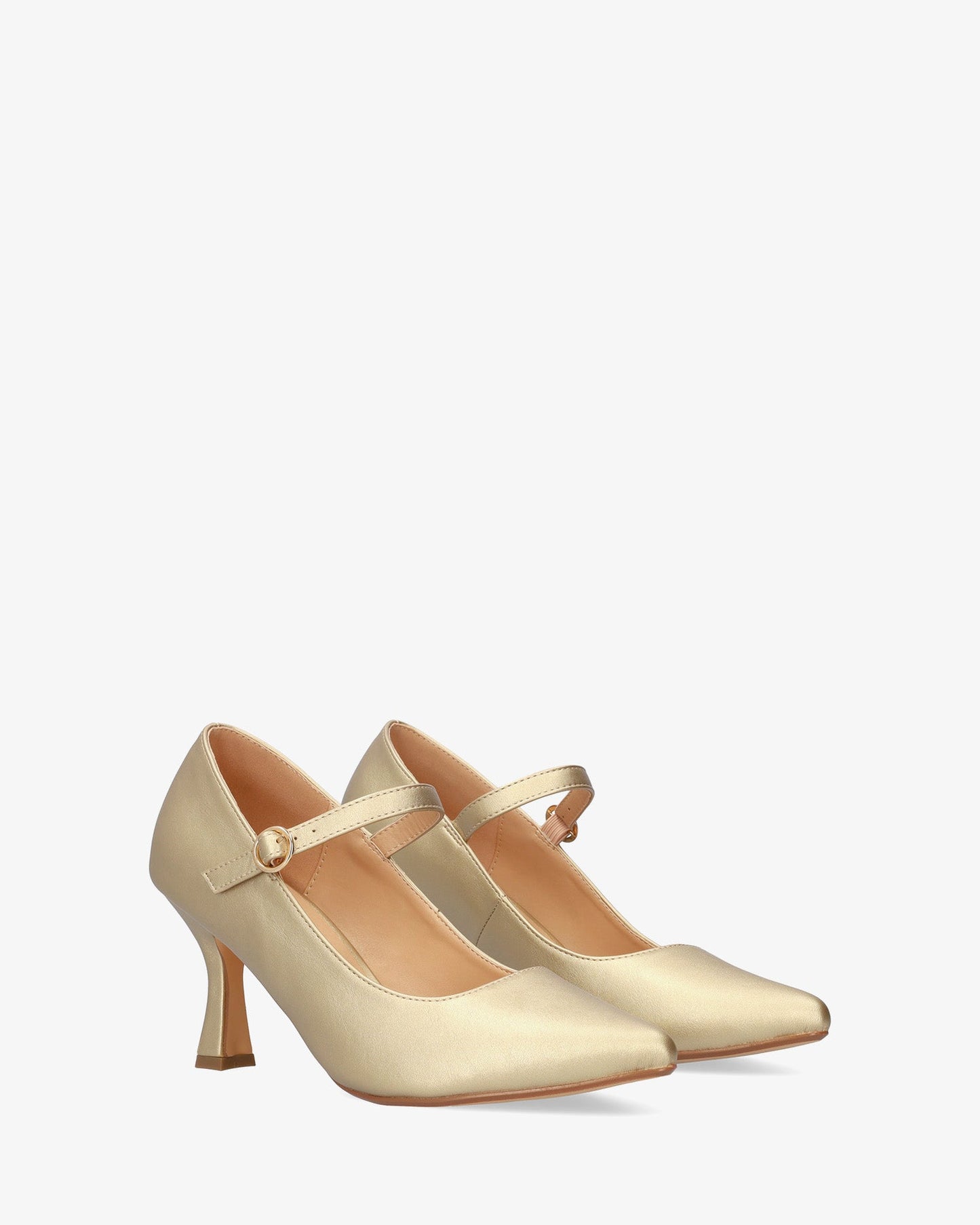 Mary Jane shoes with kitten heel in soft gold