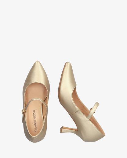 Mary Jane shoes with kitten heel in soft gold