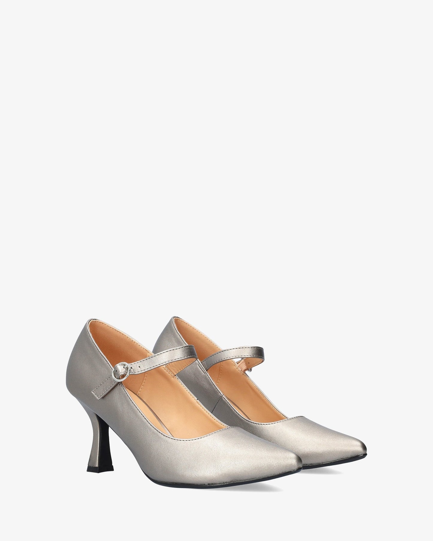 Mary Jane shoes with kitten heel in soft antique silver