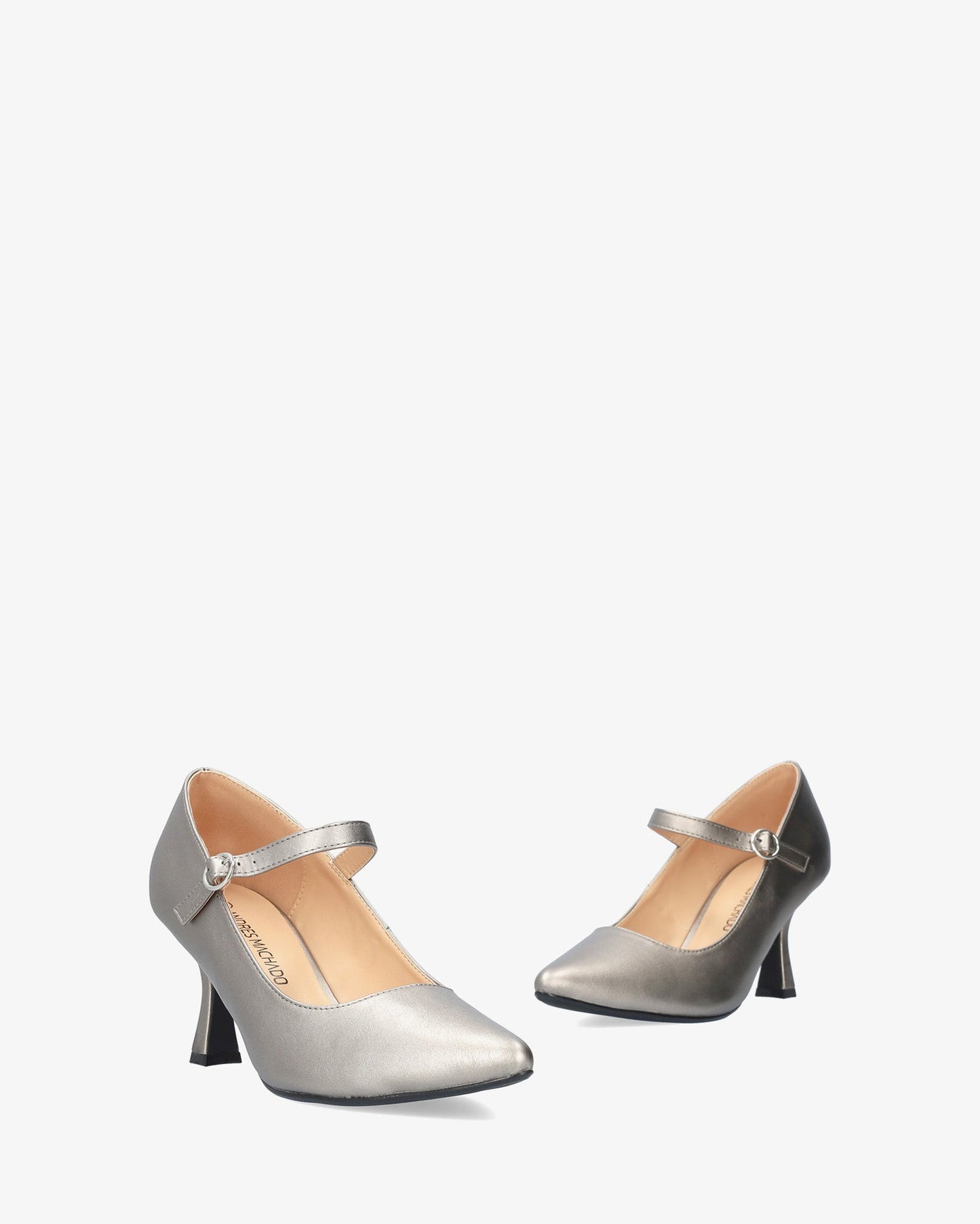 Mary Jane shoes with kitten heel in soft antique silver