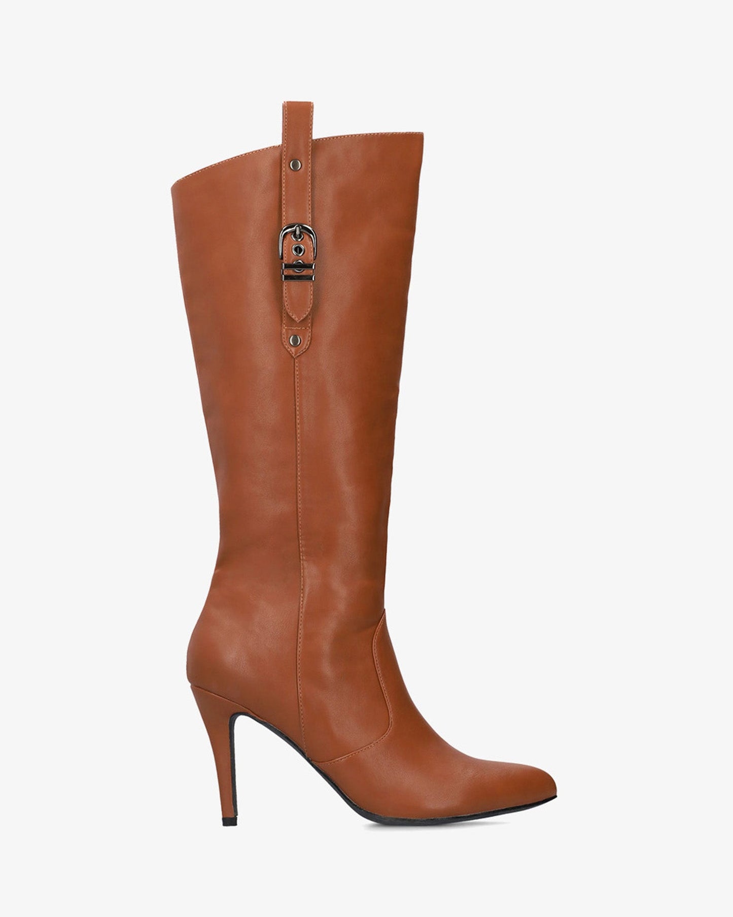 High-heeled boot in soft camel