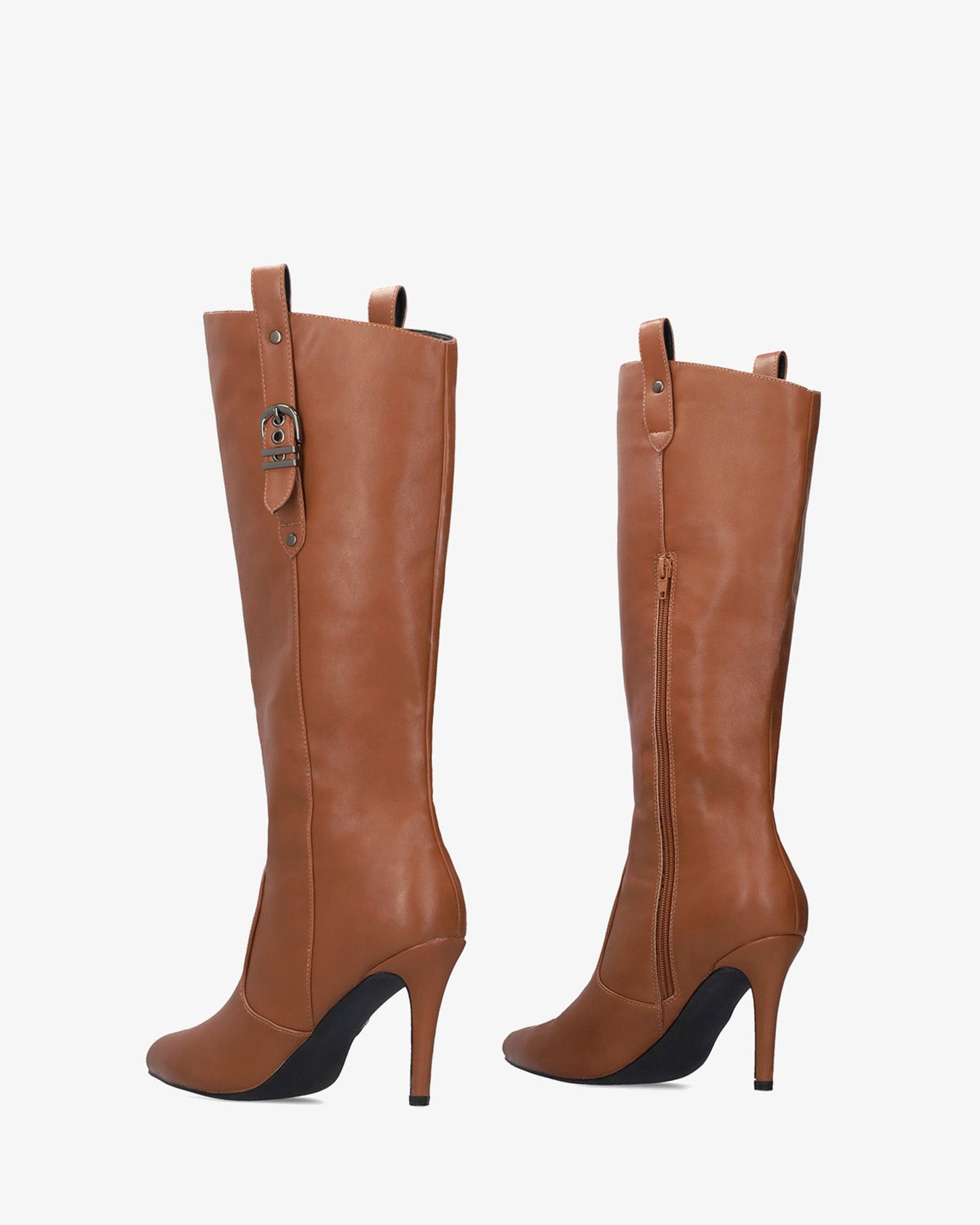 High-heeled boot in soft camel