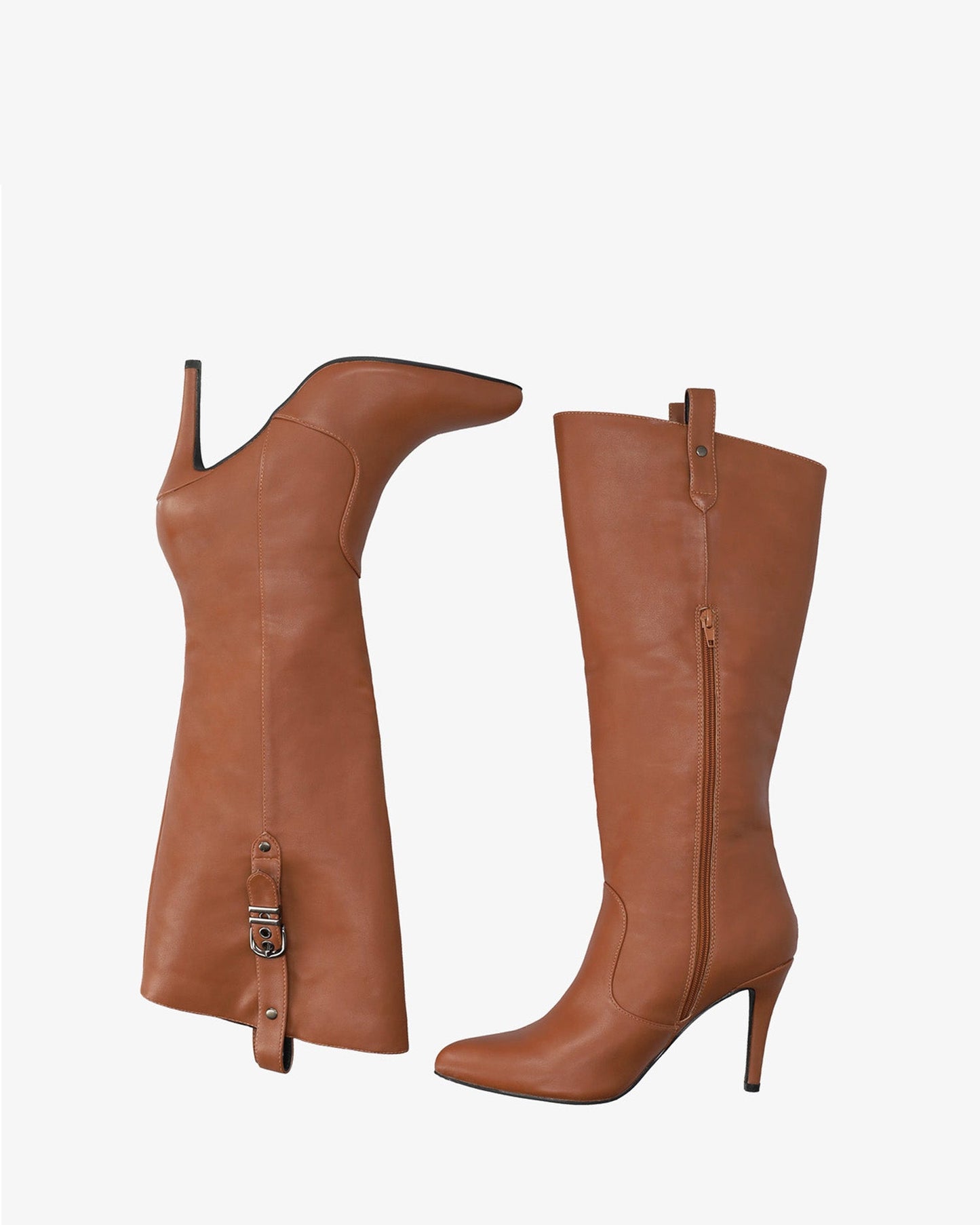 High-heeled boot in soft camel