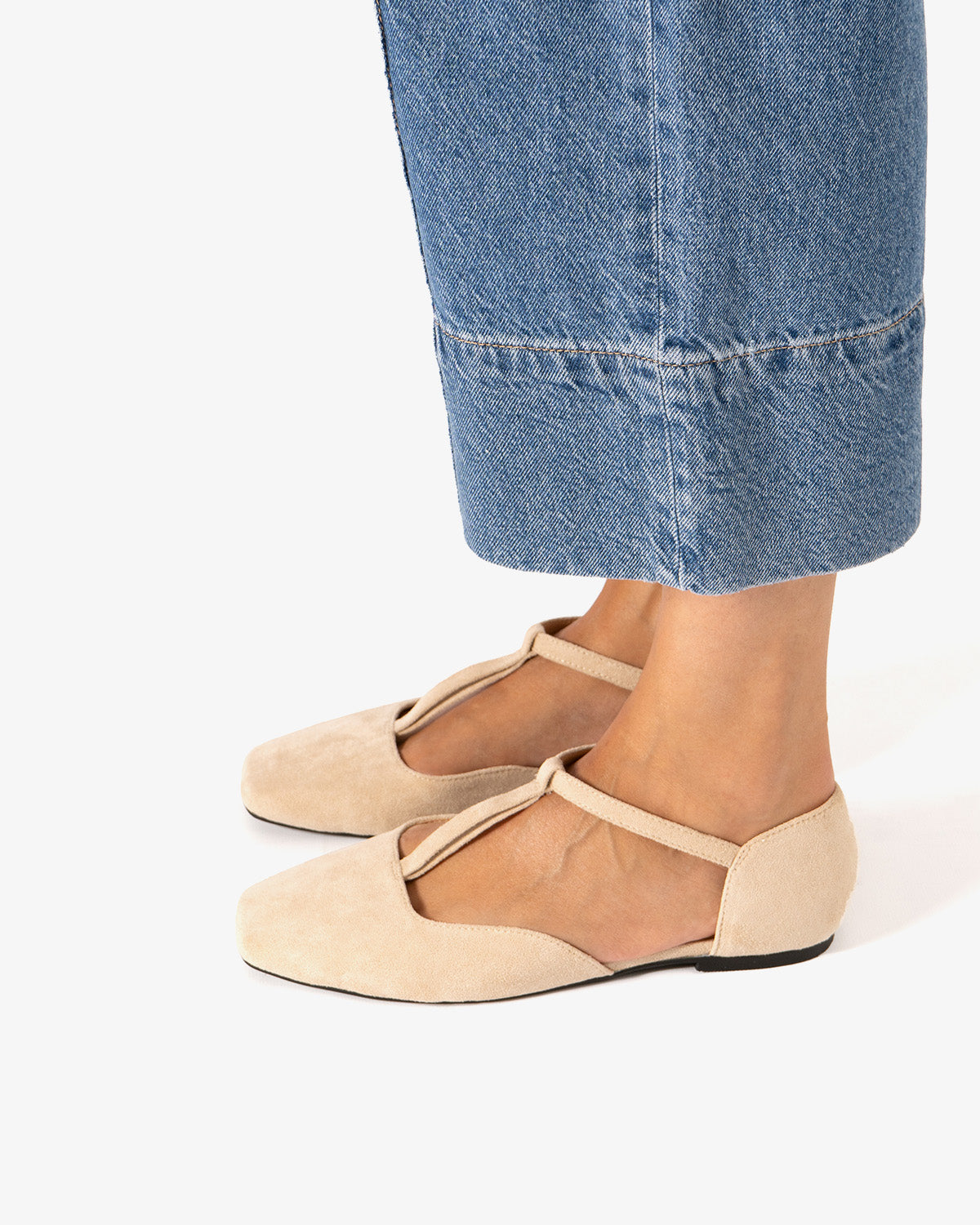 Beige faux suede flat ballerina flat