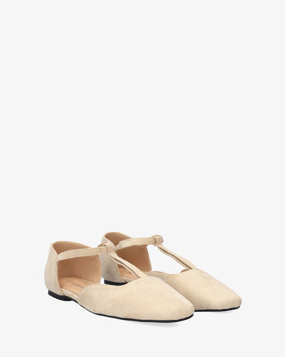 Beige faux suede flat ballerina flat