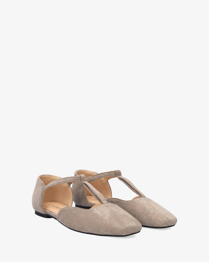 Flat ballerina flats in gray faux suede