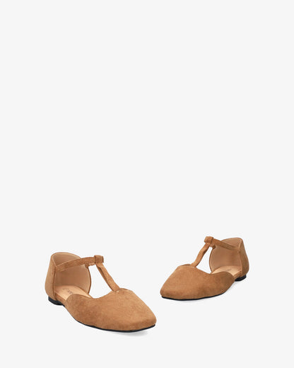 Brown faux suede flat ballerina flat
